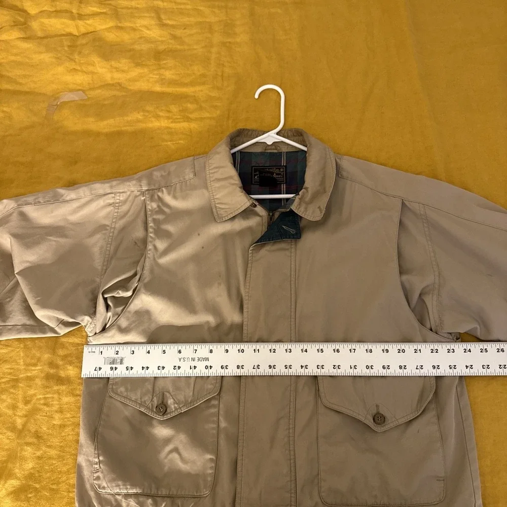Vtg Eddie Bauer Sandstone Bomber Jacket Tan Plaid Lined Mens Large 90s Stained‎